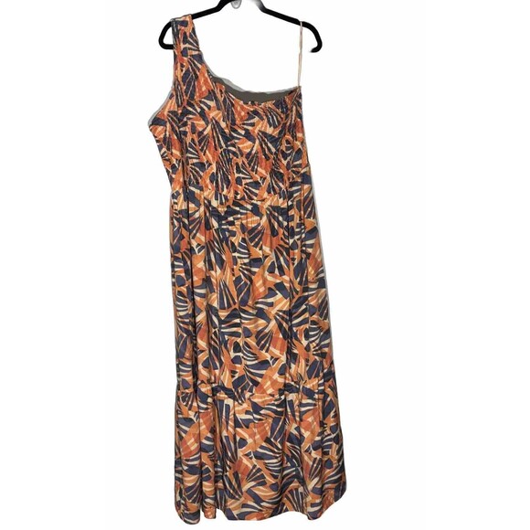 Nine West Smocked Maxi Dress 3X Tiered Ruffle Hem One Shoulder Colorful Boho - Picture 2 of 13